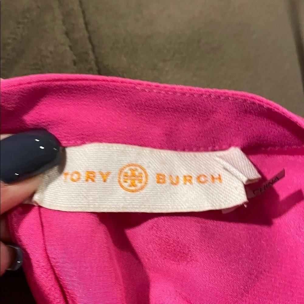 Tory Burch Vibrant Pink Silk Blouse with Bell Sleeves